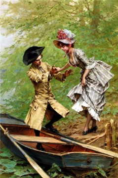  Bourbon Oil Painting - Gentleman and Lady to Junk Spain Bourbon Dynasty Mariano Alonso Perez
